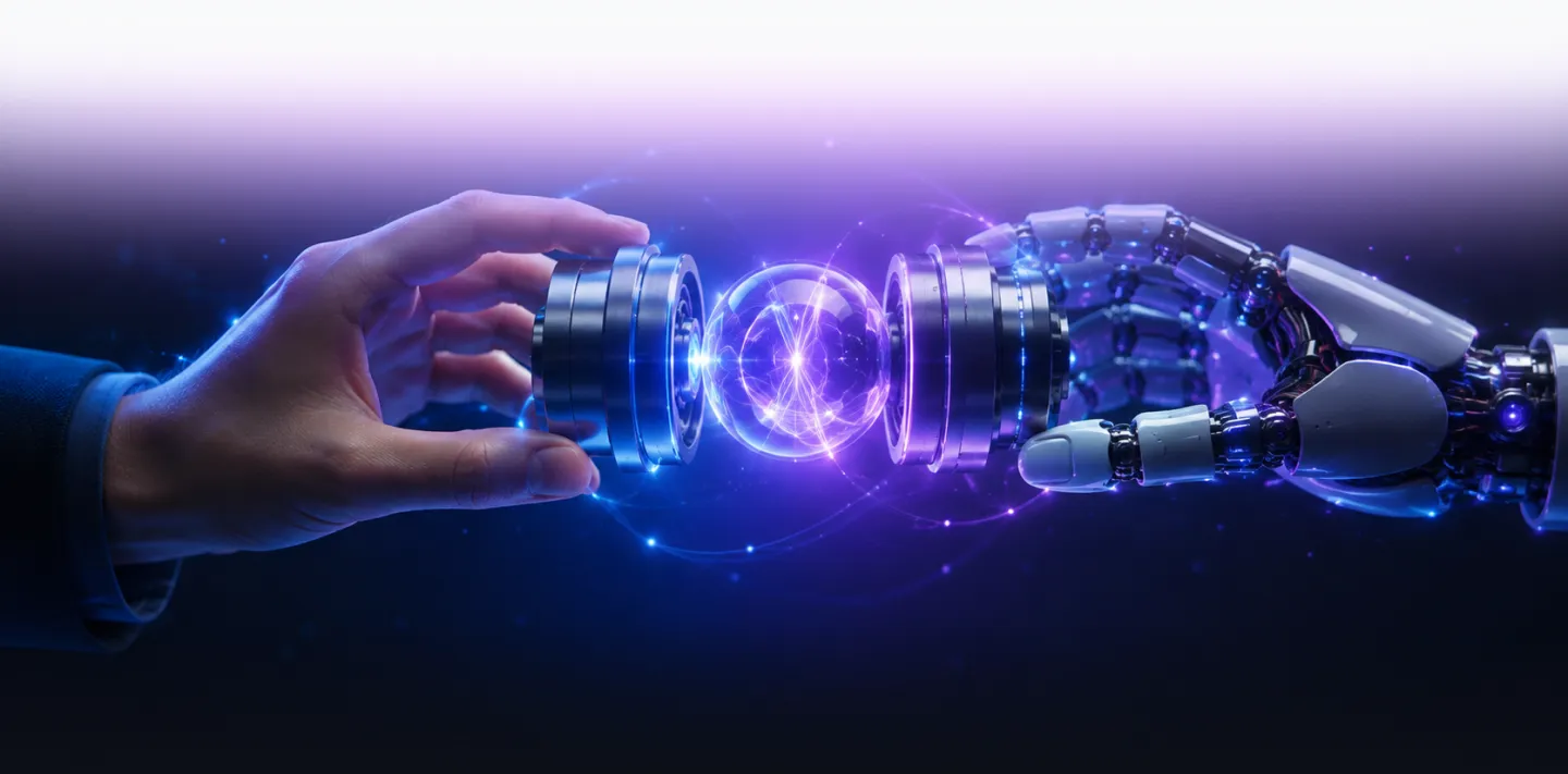 Human and robotic hands meeting